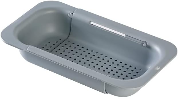 Expandable Sink Strainer for Kitchen Sink, Over Sink Colander Basket, Adjustable Drain Basket for Fruits & Vegetables, Space Saving, (Gray)