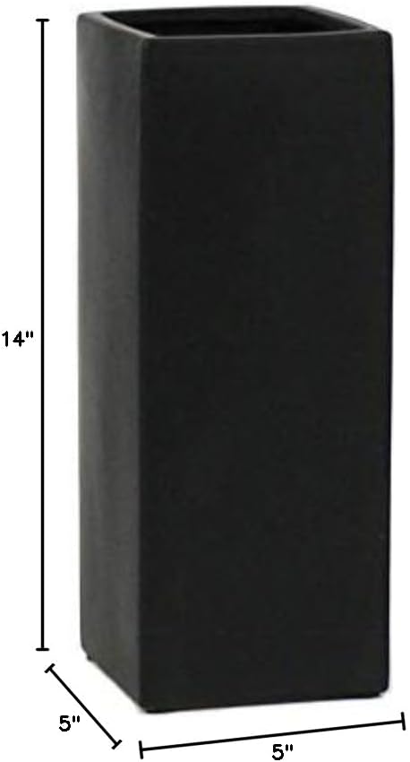 WGV Ceramic Block Vase 5" W x 14" H, (Multiple Size/Color Choices) Matte Tall Square Flower Planter Pot, Accents Home Office Tabletop Decor, Ideal Gifts Black 1 Piece (CSB0514BK)