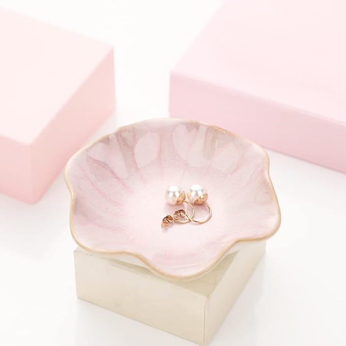 Binoster Ceramic Leaf Jewelry Dish, Pink Key Tray, Modern Jewelry Holder, Small Ring Dish, Trinket Tray, Nightstand Decor Room Decor