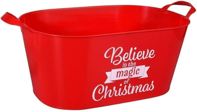 JF- X-Mas Sentiments Red Oval Baskets w/Handles "Merrry Christmas" / "Believe in The Magic of Christmas" "Let its Snow" Gift Baskets Storage Containers Party Favor Holiday Decor
