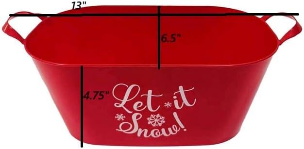 Greenbrier International Let it Snow Red Oval Bucket with Handle Sentiment Plastic Buckets Handles Gifts Gift Baskets Storage Organizer Containers Party Favor Christmas Holiday Decorations
