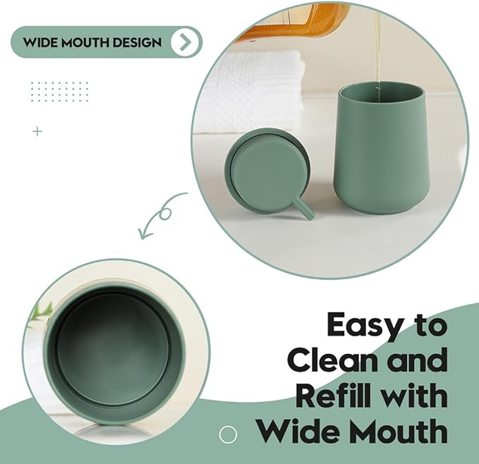YAUKPH Sage Green Foaming Hand Soap Dispenser Plastic 11 oz - Modern Minimalist Style for Bathroom & Kitchen Countertop Refillable