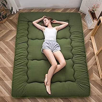 MAXYOYO Japanese Floor Mattress Futon Mattress, Thicken Sleeping Pad Foldable Roll Up Floor Futon for Adults Tatami Mat Dormitory Lounger, Green, Full Size