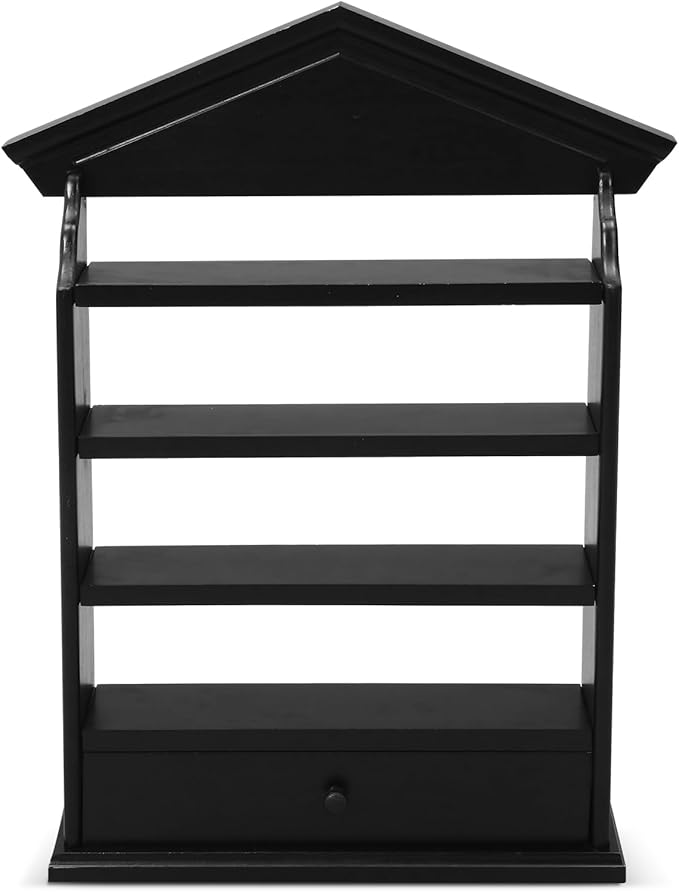 Chunful Vintage Spice Jar Wooden Rack with 4 Shelves and Drawer Hanging Spice Rack Wall Mounting Kitchen Storage Village Style Display Shelf for 24 Jars, Shelf Only(Classic Black)
