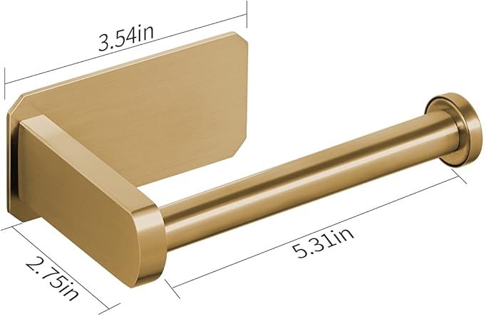 VAEHOLD Toilet Paper Holder Self Adhesive Kitchen Washroom Adhesive Toilet Roll Holder No Drilling for Bathroom Stick on Wall Stainless Steel Brushed (Gold)