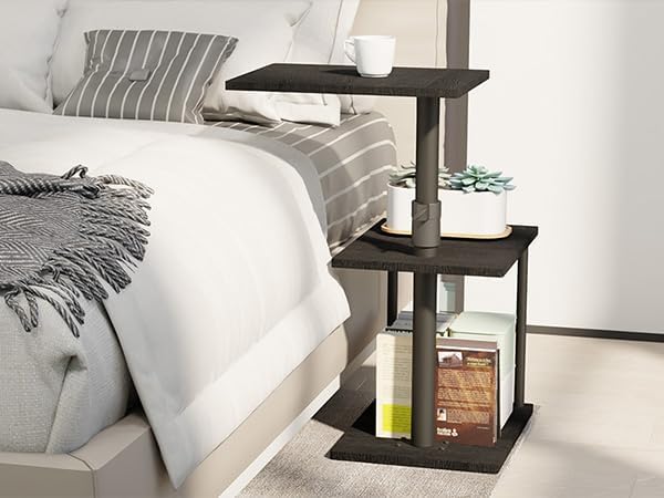 Faesun Swivel Side Table for Couch Arm, Adjustable C End Table for Recliner or Bed, Tv Trays with Storage Shelf for Small Spaces Small Nightstand Table for Living Room, Bedroom,2pc