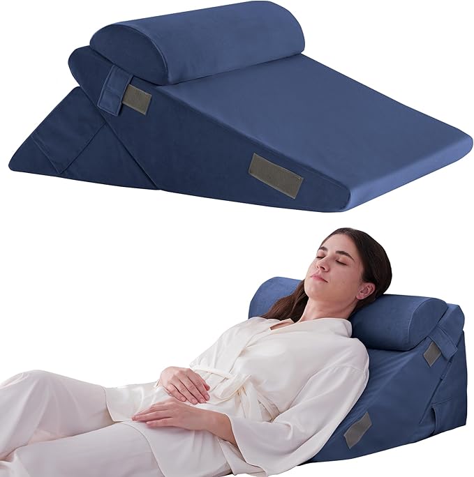 Ruqmuis 3PCS Wedge Pillow Set for After Surgery, Adjustable 9&12 Inch Bed Wedge Pillow for Sleeping, Incline Pillow Wedge for Headboard, Post Surgery, Acid Reflux, Neck&Back Support, Navy