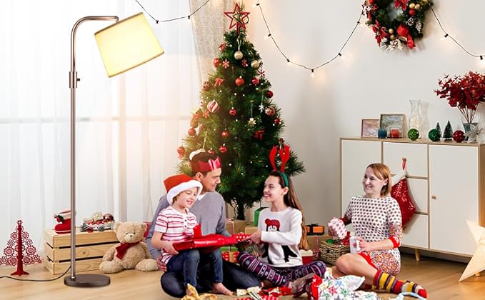 Ambimall ๐
๐ฎ๐ฅ๐ฅ๐ฒ ๐๐ข๐ฆ๐ฆ๐๐๐ฅ๐ Floor Lamp - Floor Lamps with 9W ๐๐๐ Bulb, Standing Lamps for Living Room with Adjust Head, Modern Standing Tall Light Rotary Switch for Office(Brown and White)