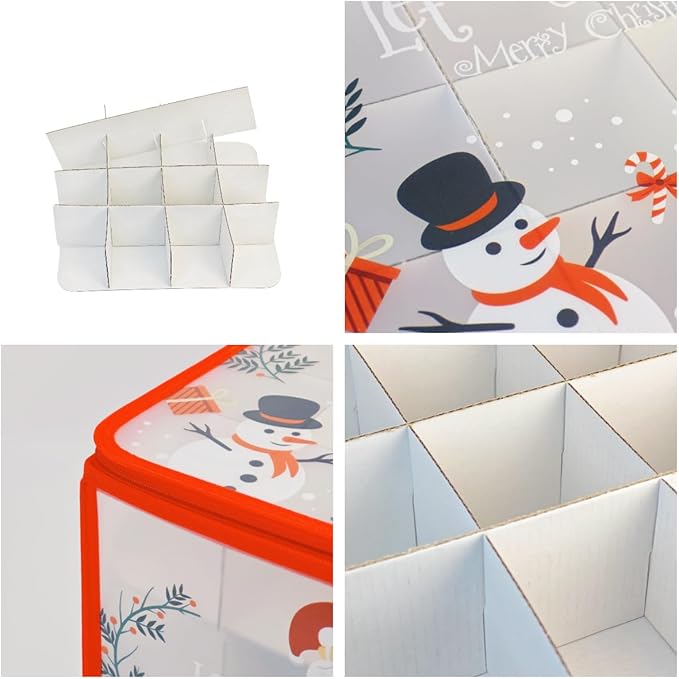 Christmas Ornament Storage Box, Christmas Tree Ornament Organizer, Hard Plastic Storage Container with Dividers, Clear Design Waterproof Case for 3" Seasons Balls (Red)