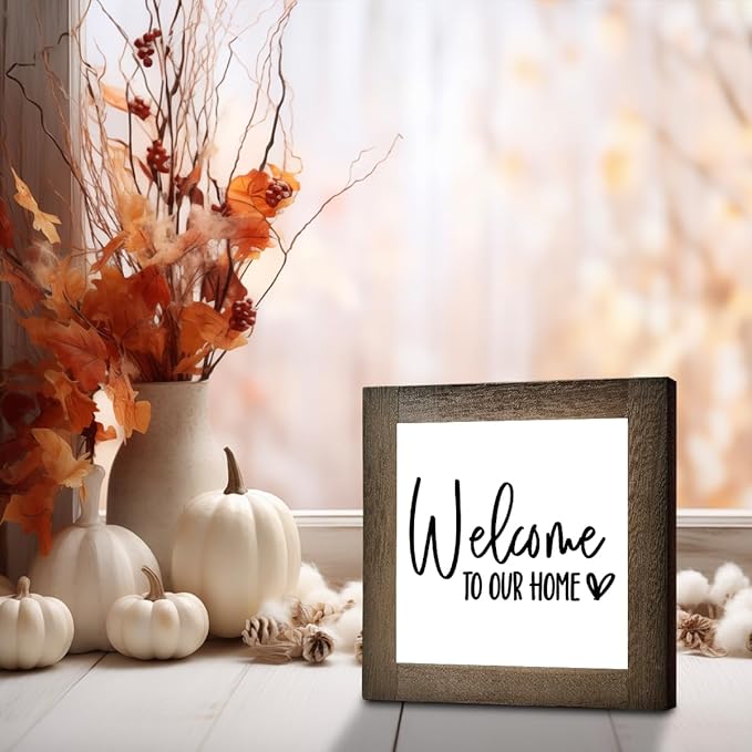 C2 Freestanding Welcome Sign for Home Entryway, Farmhouse Decor for Front Door, Porch & Tabletop Housewarming Decor
