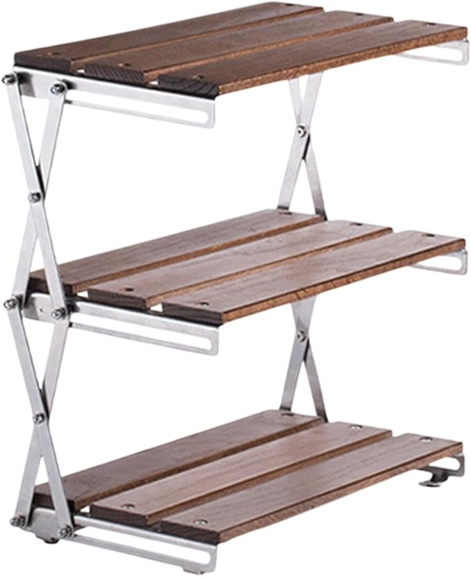Foldable Camping Storage Rack Display 3 Layered Simple Multipurpose Organizer Storage Shelf for Home Use Party Indoor Outdoor, Brown(Brown)