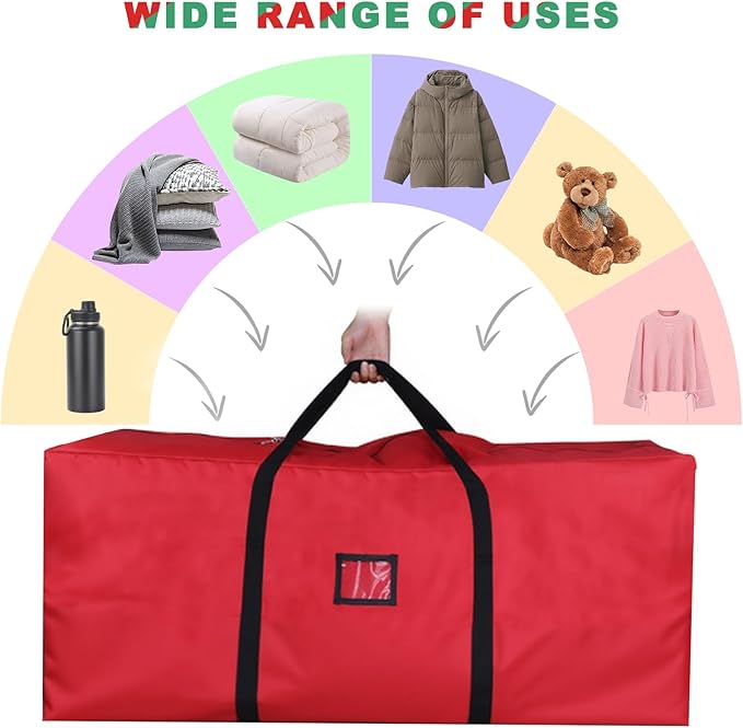 Christmas Tree Storage Bag, 600D Oxford Extra Large Moving Bags, Fits Up to 7.5 Ft Artificial Trees, Heavy-Duty Waterproof Christmas Decorations Storage Bags(PURE RED)