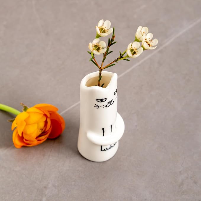 MOUGIGI Set of 3 Cat Flower Vase Bud Ceramic Mini Handmade Tiny Vases for Home Decor, Wedding Party, Birthday Gift - Unique, Cute and Aesthetic Miniature Vases - Japanese Trendy, Pretty and Bulk