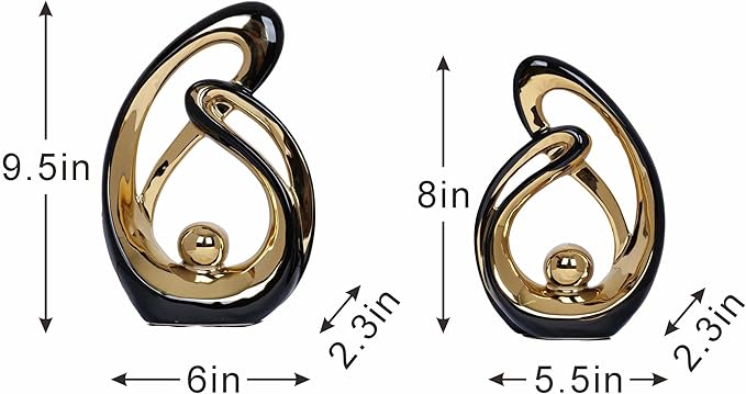 2 PCS Black Decor Accent Ceramic Statue Black and Gold Mid Century Modern Home Decor Accents Sculpture Decorations Centerpieces for Living Room Bookshelf Shelf Coffee Table Kitchen Office Dining Table