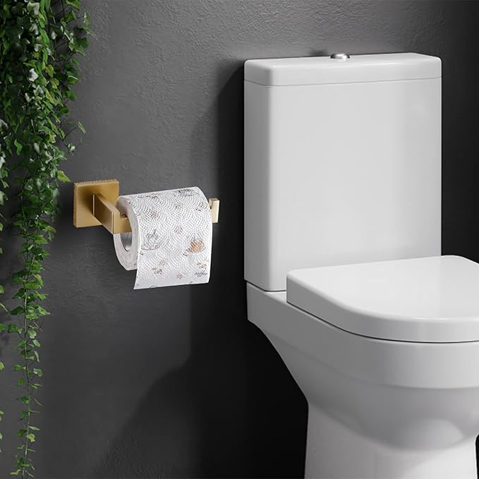 TQKAG Brushed Gold Toilet Paper Holder SUS304 Stainless Steel, Modern Square Tissue Roll Holders Wall Mount, Toilet Paper Roll Dispenser for Kitchen Washroom