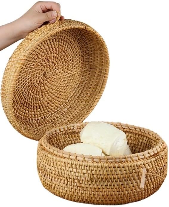Fengyan Storage Japanese Autumn Rattan Storage Basket, Dining Coffee Table Plate, Braided Round Ornaments(Small)