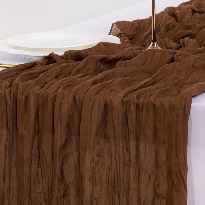 Socomi 10pcs Brown Coffee Cheesecloth Table Runner Boho Rustic Gauze 120 inch 10FT Cheese Cloth Runner for Wedding Party Baby Shower Birthday Home Decor Holiday Decorations