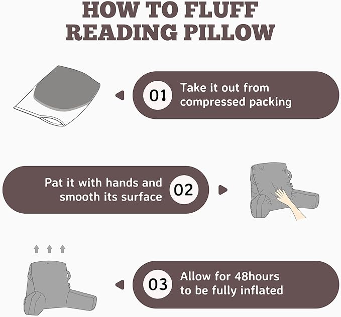 Unisakey Portable Comfy Reading Pillows for Bed Sitting Up(Light Grey Oeko-Tex), Velvet Back Pillow with Arms & Pockets for Adults, Support Memory Foam Bed Pillow for Dorm/Reading/Watching/Gaming