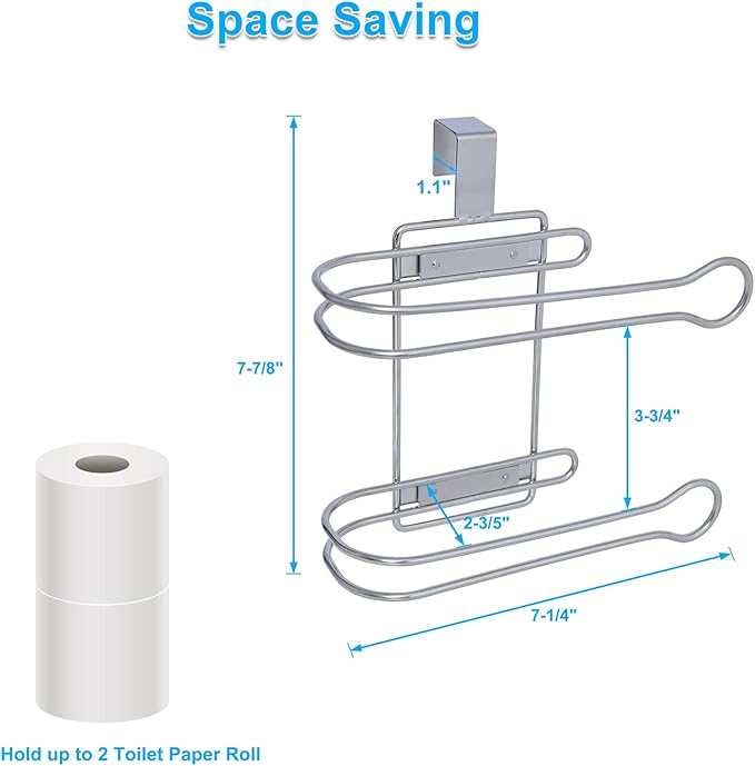 TQVAI Over the Tank Toilet Paper Roll Holder Stainless Steel Bathroom Tissue Storage Rack, Chrome Finish
