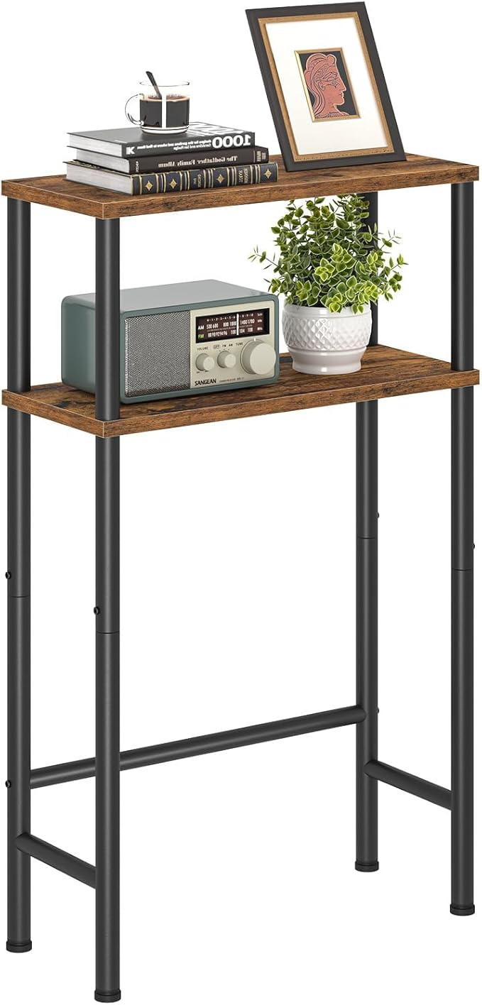 Asgolion Narrow Console Table, 15.7" Small Entryway Table, 2-Tier Sofa Table with Storage, Skinny Console Tables for Entryway, Hallway, Bedroom, Living Room, Foyer, Rustic Brown