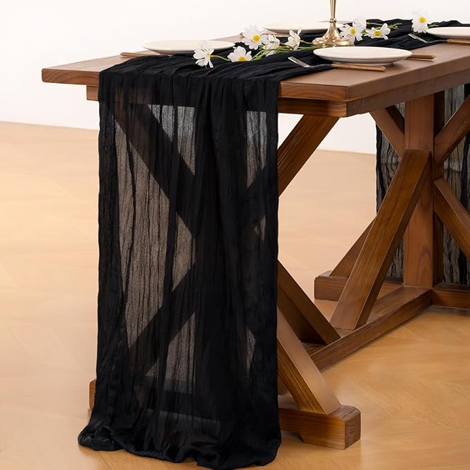 Socomi 2pcs Black Easter Spring Cheesecloth Table Runner Boho Rustic Gauze 120 inch 10FT Cheese Cloth Runner for Wedding Party Baby Shower Birthday Home Decor Holiday Decorations