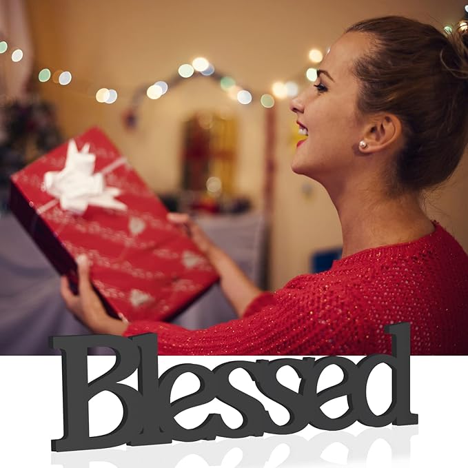 Blessed Letter Table Sign,Rustic Wooden Home Signs Decor (black)