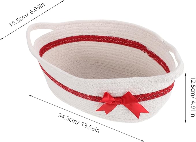 LOGOFUN Christmas Basket Empty with Bow Woven Cotton Rope Storage with Handles for Wedding Baby Showers Holiday Decor