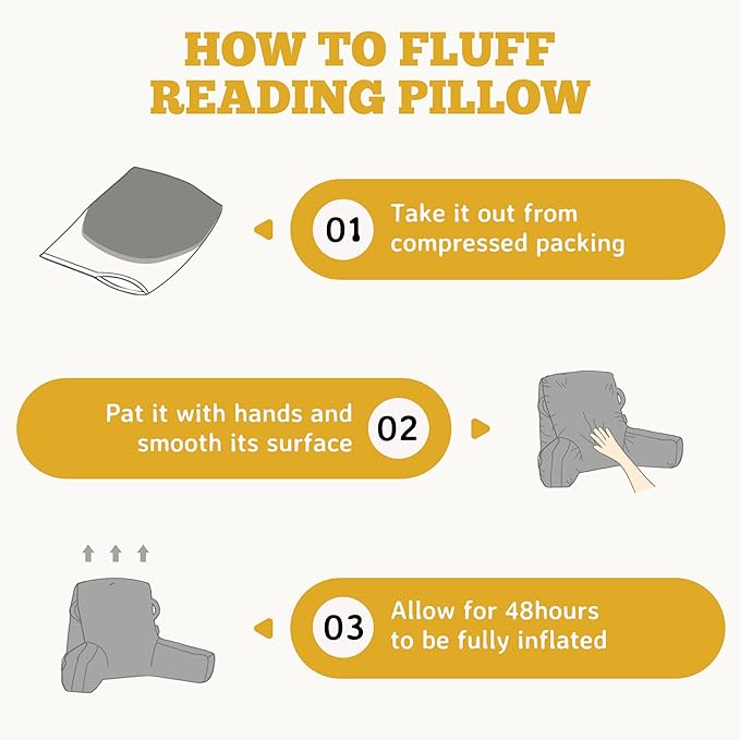 Unisakey Portable Comfy Reading Pillows for Bed Sitting Up(Yellow Oeko-Tex), Velvet Back Pillow with Arms & Pockets for Adults, Support Memory Foam Bed Pillow for Dorm/Reading/Watching/Gaming