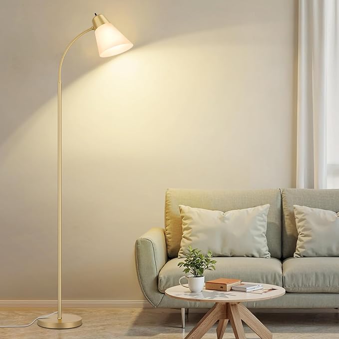 Coucrek Floor Lamp for Living Room, Adjustable Standing Room Lamp with White Plastic Shade, Gold Reading Floor Lamps for Dorm, Bulb not Included