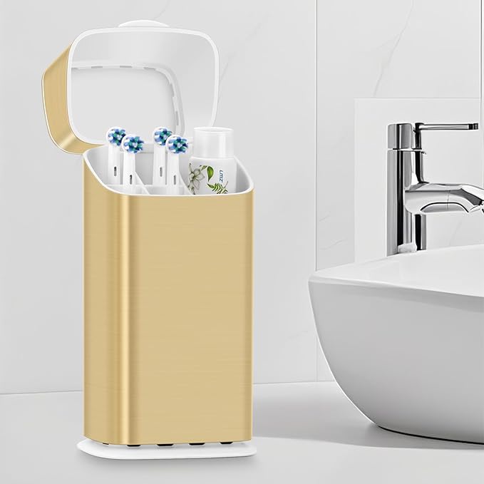 GFWARE Gold Electric Toothbrush Holders - Covered Toothbrush Holder for Bathrooms with Drainage, Dust Proof Toothbrush Holder with Lid, Bathroom Toothbrush Organizer
