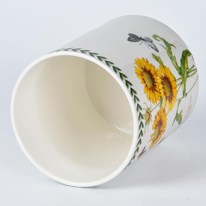 Floral Kitchen Utensil Holder, 7.1 Inch Large Ceramic Crock, Sunflower Pattern, White Kitchen Counter Organizer (sunflower)