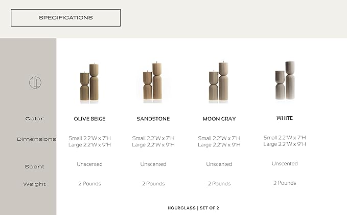 LAWA Hourglass Pillar Candle - Large Beautiful Handmade Pillar Scented Soy Wax Candle Elegant Bubble Aesthetic Candle Housewarming Gift Home Room Shelf Decor Idea Olive Beige (Set of 2)