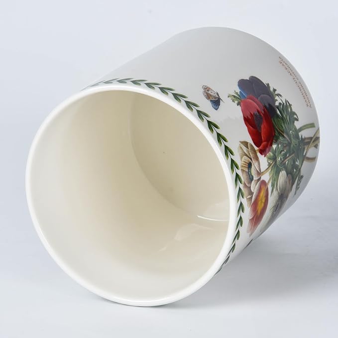 Floral Kitchen Utensil Holder, 7.1 Inch Large Ceramic Crock, Sunflower Pattern, White Kitchen Counter Organizer (Papaver rhoeas)
