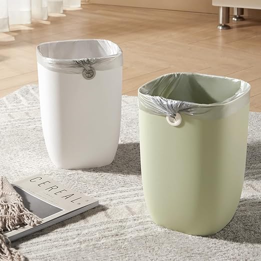 Bathroom Trash Can, Plastic Rectangular Garbage Can with Trash Liner Holder for Bedroom, Living Room, Small Indoor Waste Basket, 7L, Green
