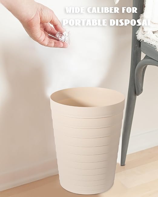 UUJOLY Small Bathroom Trash Can Wastebasket, Plastic Garbage Bin Container Basket for Bathrooms, Laundry Room, Kitchens, Offices, Kids Rooms, Dorms, Beige, 1.8 Gallon/2 Pack