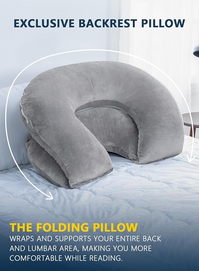 INSEN Reading Pillow, Back Pillow for Sitting in Bed for Reading, Nurse & Relax, Reading Pillow for Adults, Moms & Kids, Sit Up Pillow for Bed (Grey, 51in)