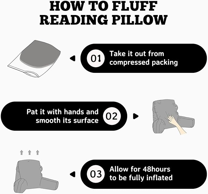 Unisakey Portable Comfy Reading Pillows for Bed Sitting Up(Black Oeko-Tex), Velvet Back Pillow with Arms & Pockets for Adults, Support Memory Foam Bed Pillow for Dorm/Reading/Watching/Gaming
