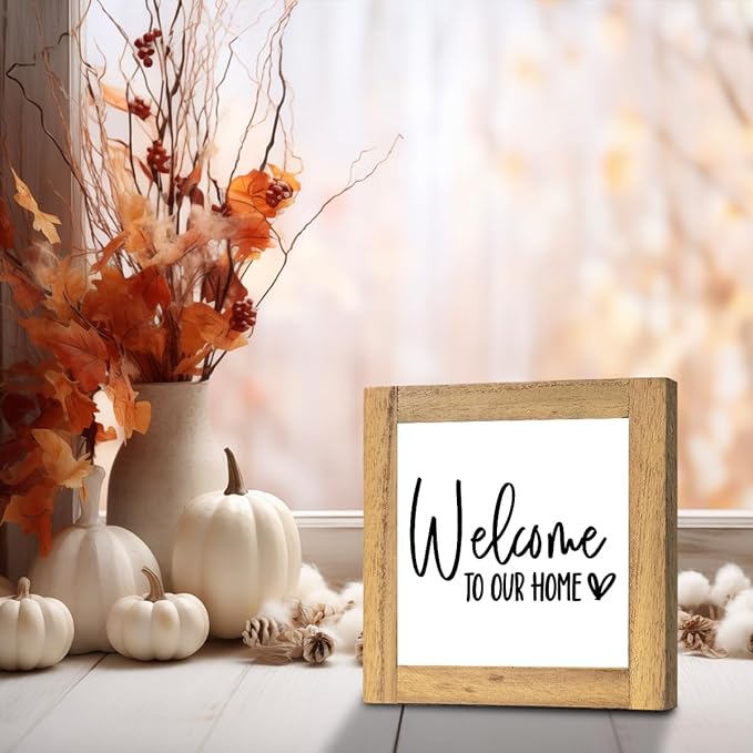 Welcome To Our Home - Freestanding Farmhouse Welcome Sign for Entryway, Front Door & Porch Decor