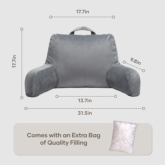 NOONTIDE Reading Pillow for Sitting up in Bed and Couch,Large Back Pillow for Adult & Teens with Soft Adjustable Neck Roll Backrest Pillow,Washable Cover,Watching TV/Gaming/Relaxing(Darkgrey)