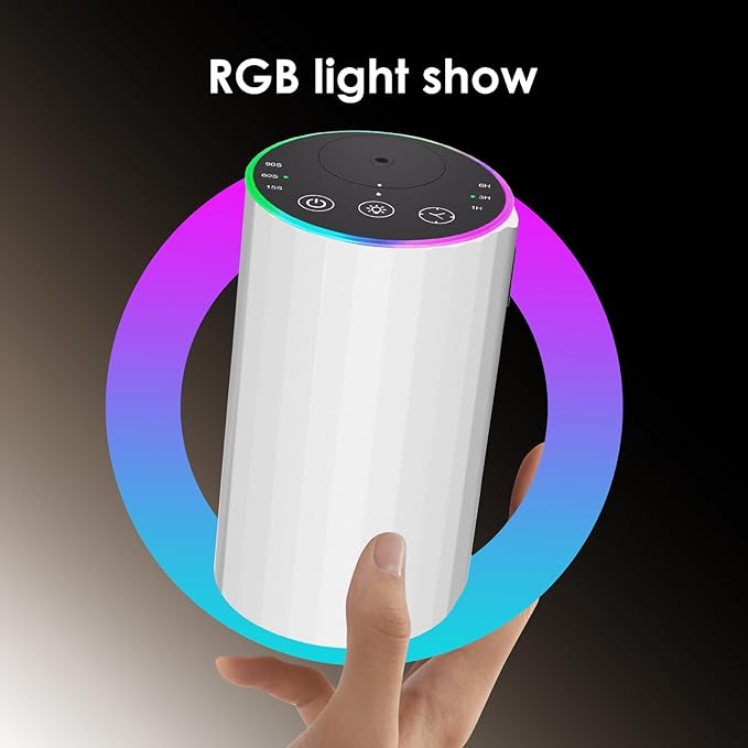 Waterless Essential Oil Diffuser, 7 Colors LED Light, Battery Powered Mini Scent Air Machine, Aromatherapy Mist Diffuser for Home Room Car Office,Black Aluminum Alloy (Black) (White)
