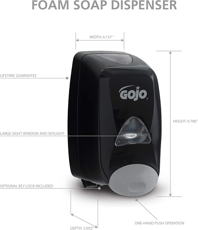 GOJO FMX-12 Push-Style Foam Soap Dispenser, Black, for 1250 mL FMX-12 Foam Soap Refills (Pack of 1) - 5155-06