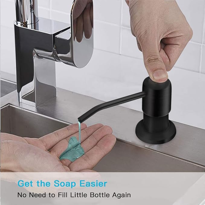 OHiHi Dish Soap Dispenser for Kitchen Sink, Countertop Sink Soap Dispenser Water Pump with 47” No-Spill Extension Tube Kit Design for Kitchen Bathroom, Easy to Press, No More Refills (Black)