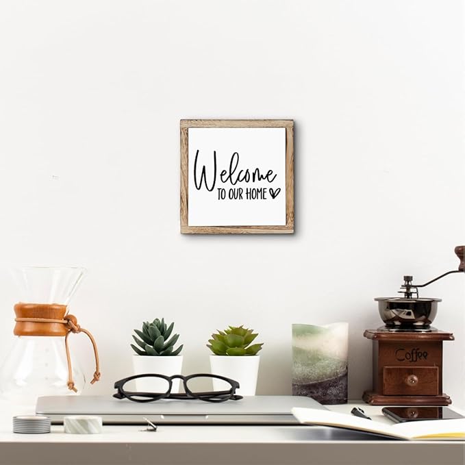 Welcome Sign, Wooden Box Signs for Home Decor, Freestanding Welcome Sign, Farmhouse Entryway, Front Door, Porch, Housewarming Tabletop, Welcome To Our Home (A1)