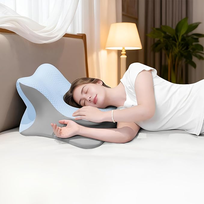 Reading Pillow for Bed, Lying, Leaning and Prone, Ergonomic Memory Foam Bed Wedge Pillow for Headboard, Floor Cushions, Chin & Back Support Pillows on Bedrest Couch Floor-Blue