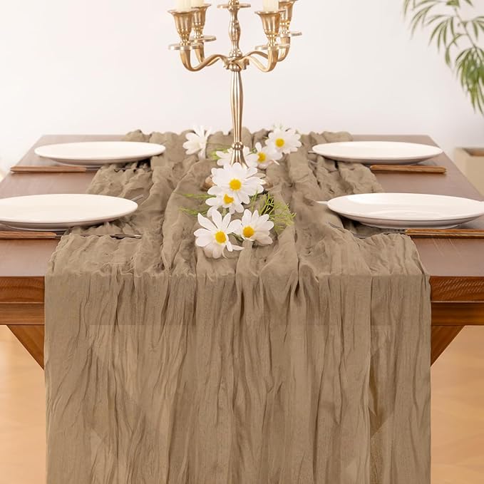 Socomi Nude Brown Cheesecloth Table Runner Easter Spring Boho Rustic Gauze 120 inch 10FT Cheese Cloth Runner for Wedding Party Baby Shower Birthday Home Decor Holiday Decorations