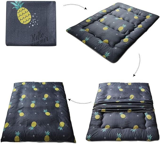 MAXYOYO Grey Pineapple Japanese Floor Futon Mattress, Tatami Floor Mat Portable Camping Mattress Kids Sleeping Pad Foldable Roll Up Floor Lounger Couch Full Size with Mattress Protector Cover