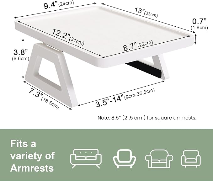 Couch Arm Tray,Bamboo Folding Sofa Tray,Sofa Armrest Trays Clip-On Couch Desk for Drinks,Snacks,Phone,Remote Control(White)