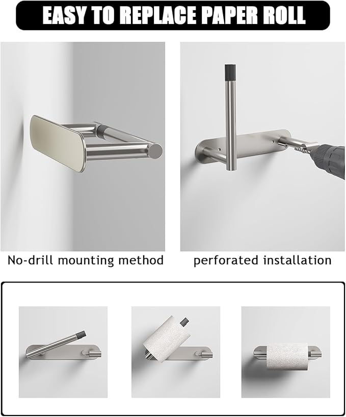 Toilet Paper Holder - Bathroom Toilet Paper Holder Adhesive or Screw Wall Mounted Swivel Snap Lock Design Fits Anywhere Stainless Steel Bathroom Tissue Roll Holder