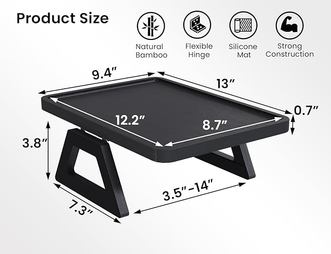 2 Pack Couch Arm Tray,Bamboo Folding Sofa Tray,Sofa Armrest Trays Clip-On Couch Desk for Drinks,Snacks,Phone,Remote Control(Black)