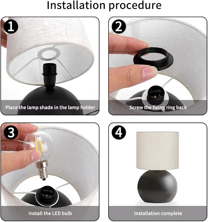 Modern Small Table Lamp Set of 2, Minimalist Nightstand Bedside Lamps with One-Button Inline Switch, 10.4 Inch Desk Light for Bedroom, Living Room,Including Light Bulb(Black)